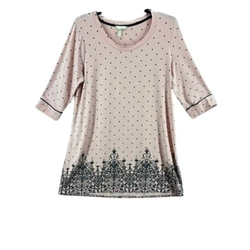 Soma Gown Women XL Pink Polka Dot Damask Border Scoop Neck 3/4 Sleeve